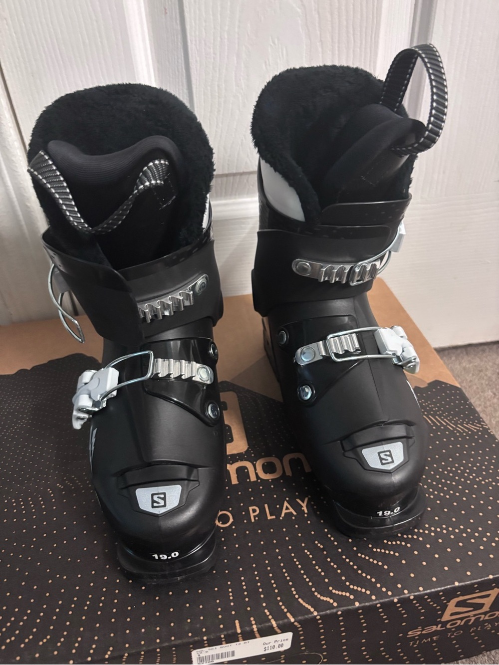 Salomon Kids Black Ski Boots with Silver Buckles